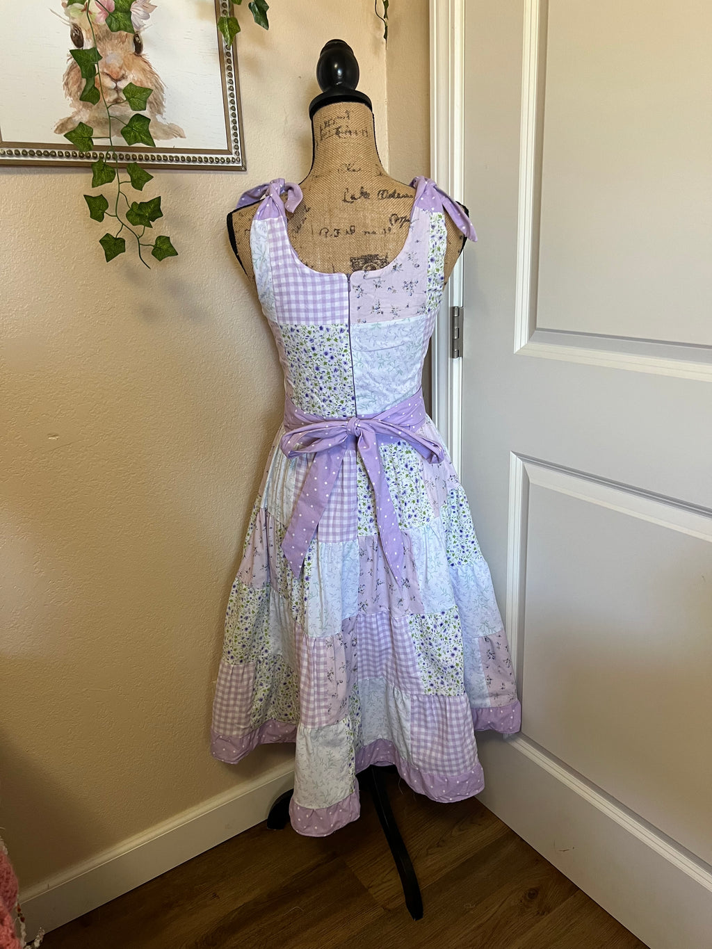 Purple & White patchwork dress-size small
