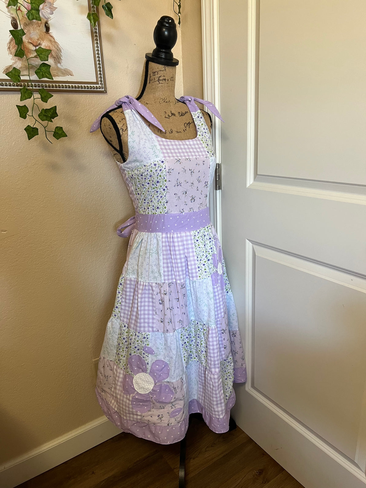 Purple & White patchwork dress-size small