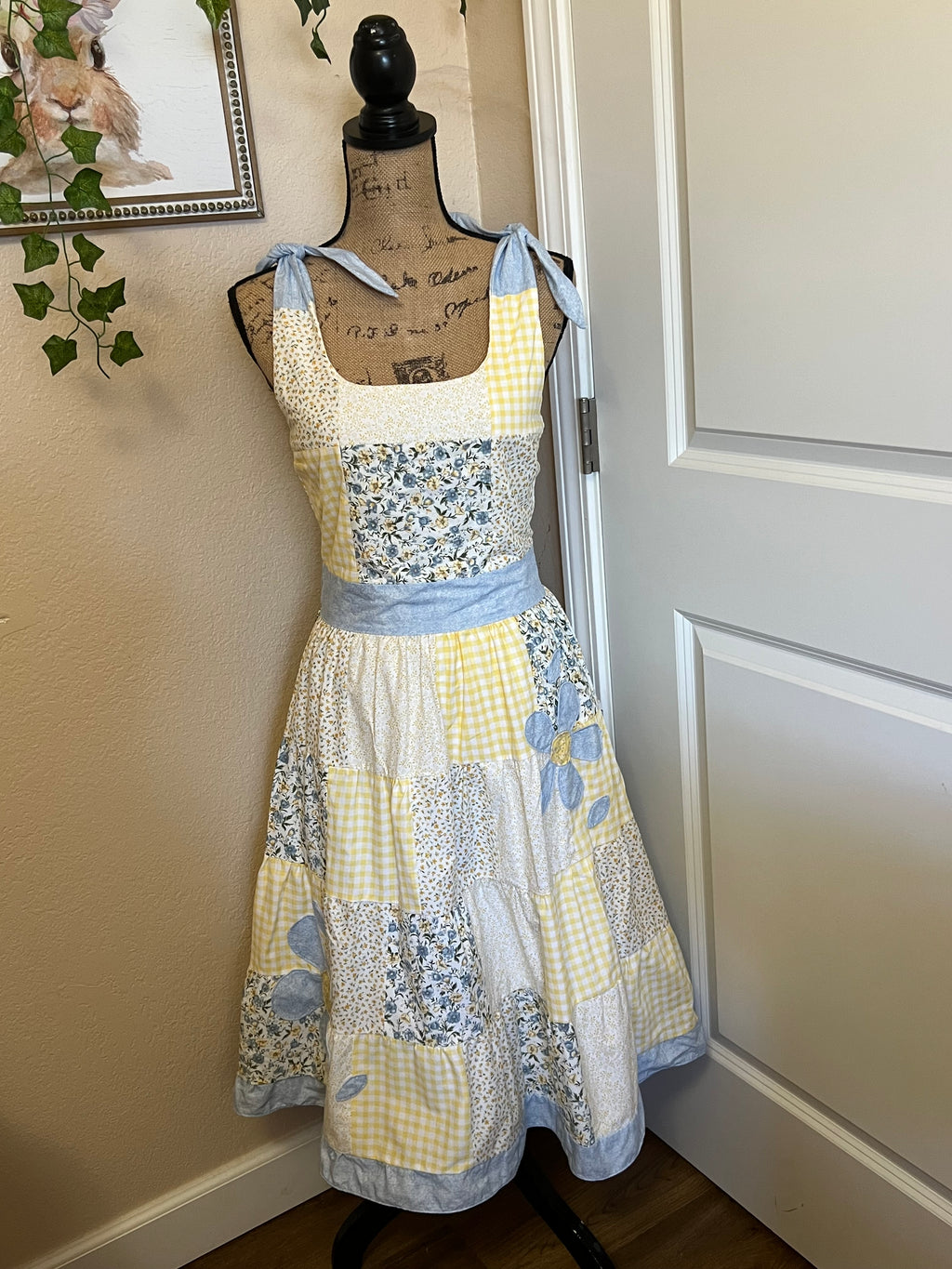 Yellow & Blue Patchwork dress - size small