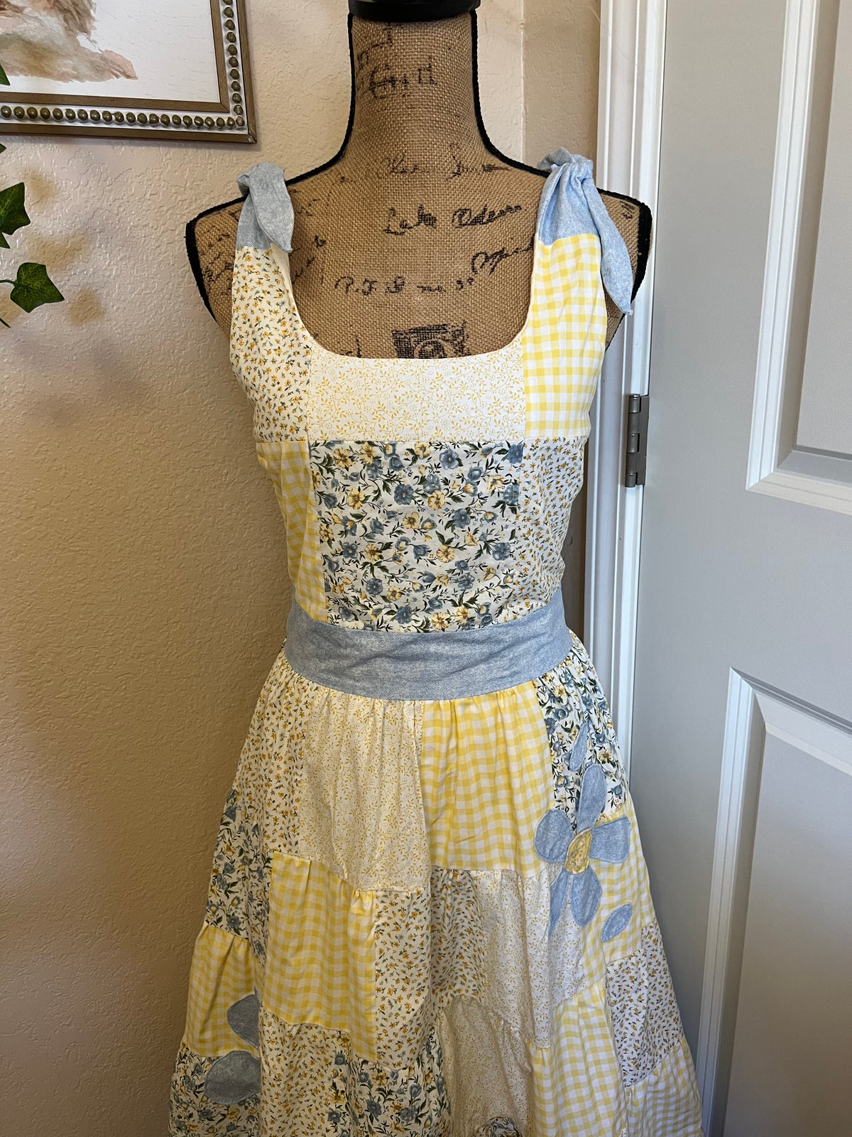 Yellow & Blue Patchwork dress - size small