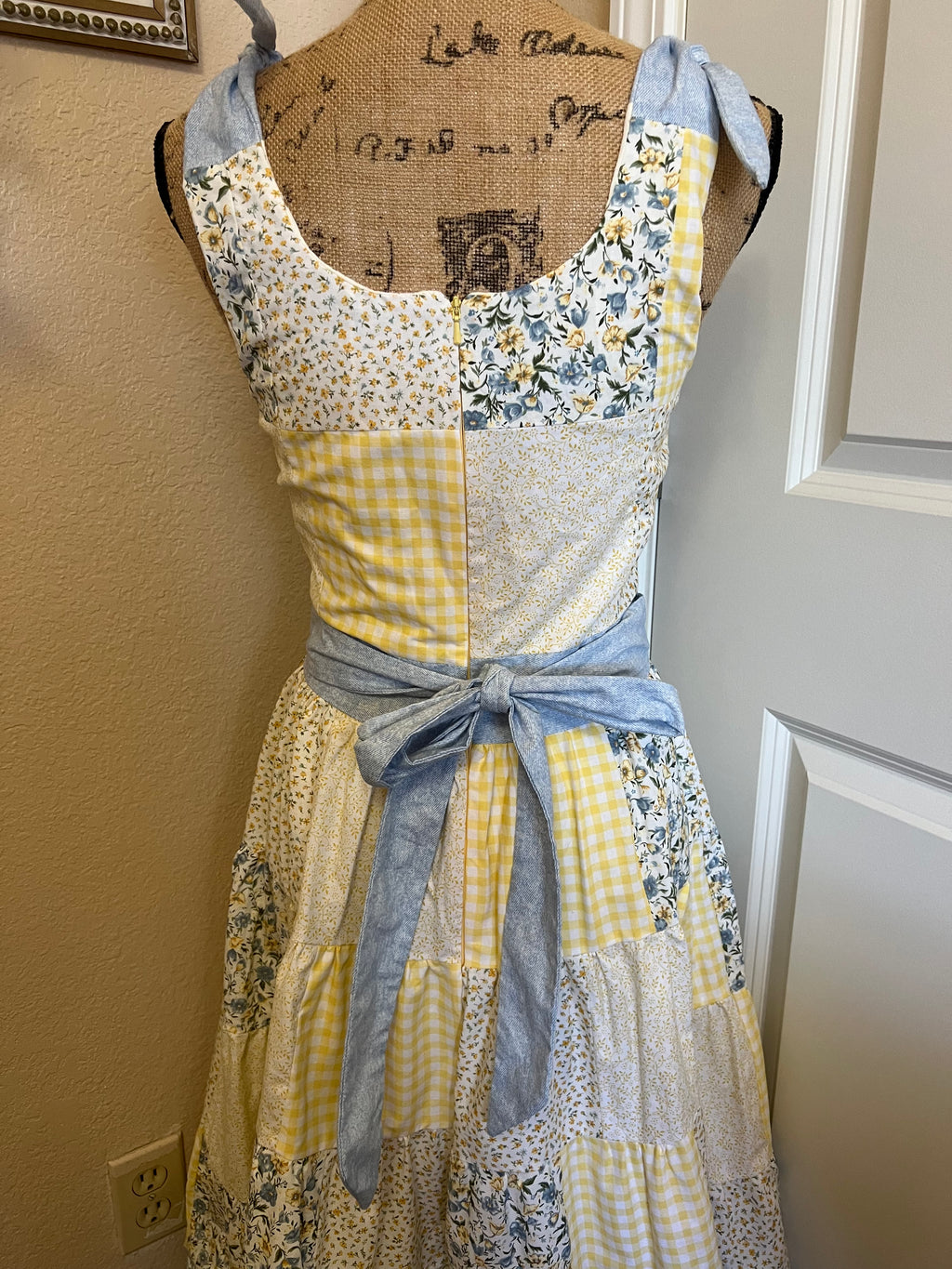 Yellow & Blue Patchwork dress - size small