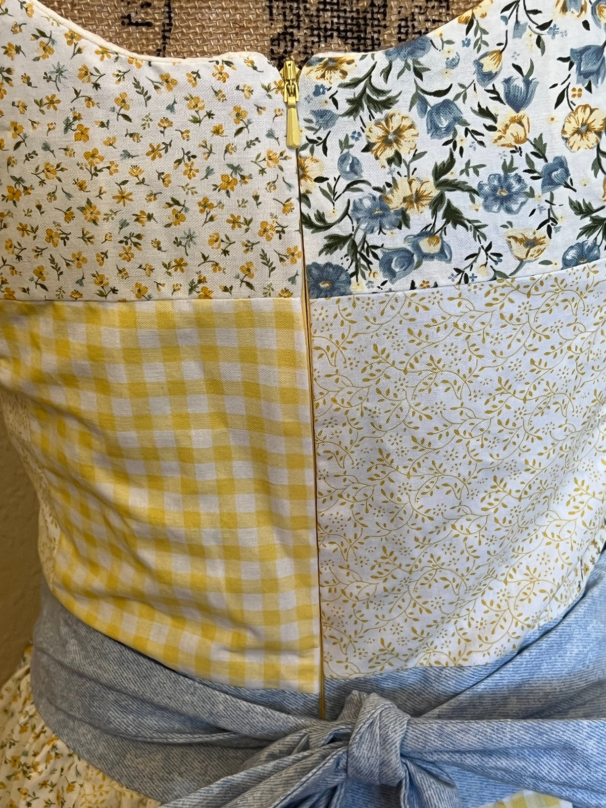 Yellow & Blue Patchwork dress - size small
