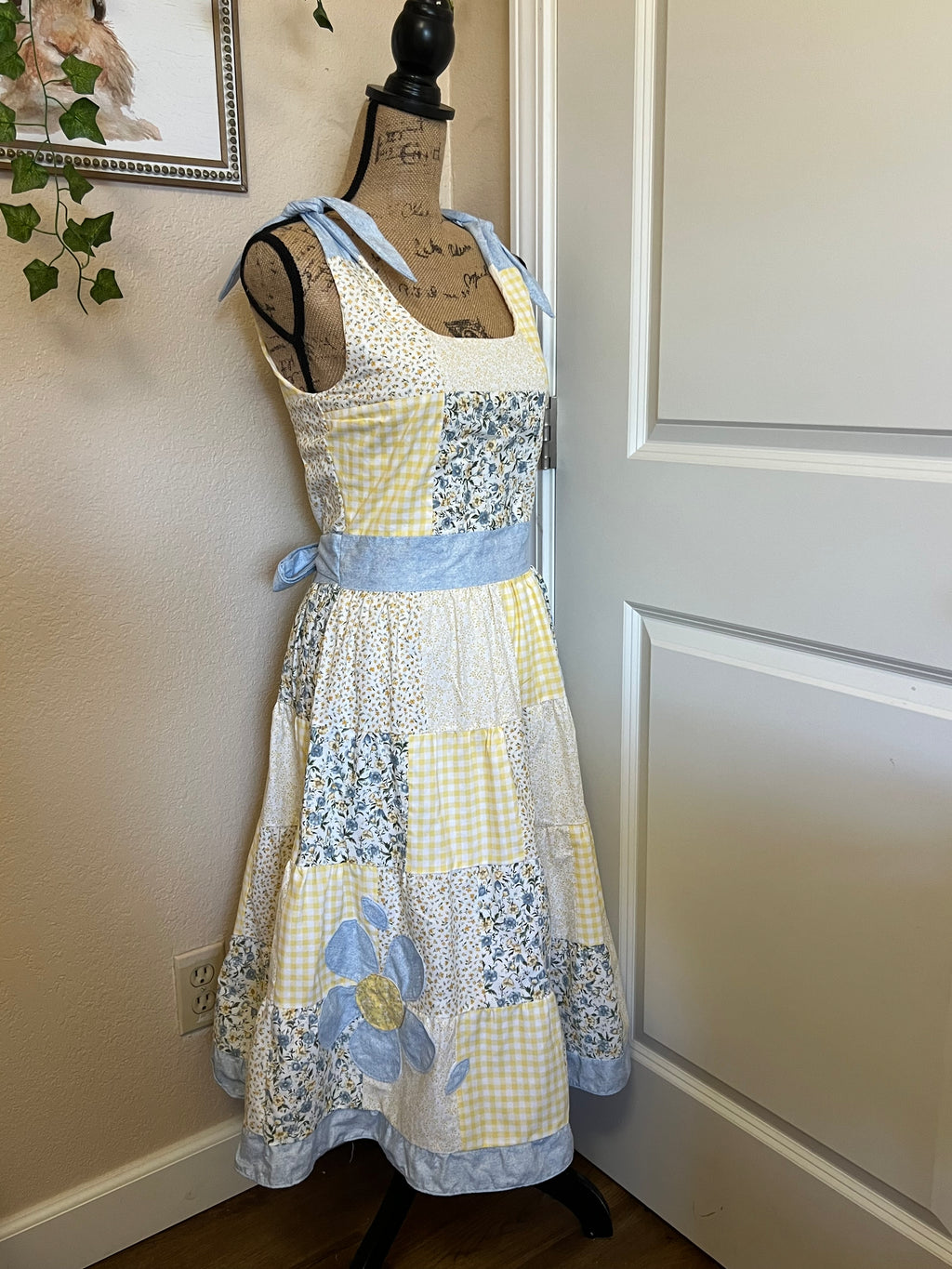 Yellow & Blue Patchwork dress - size small