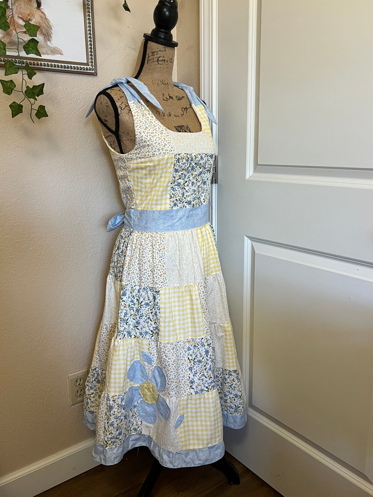 Yellow & Blue Patchwork dress - size small