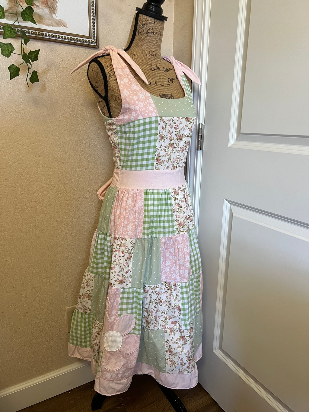 Pink & Green Patchwork dress - size small